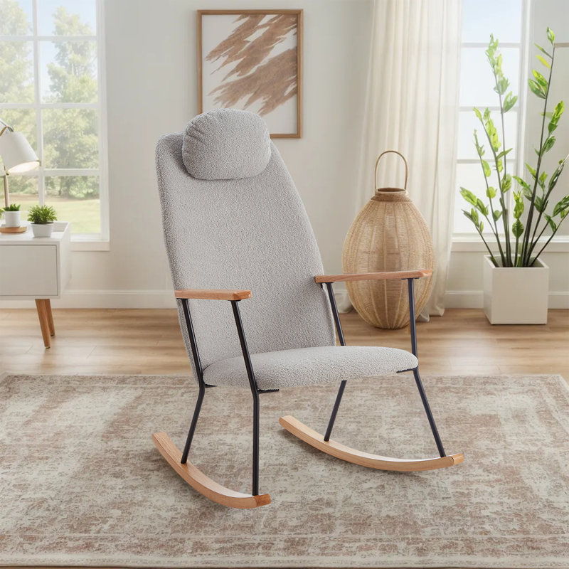 24.39" W Upholstered Rocking Chair, Light Grey Teddy
