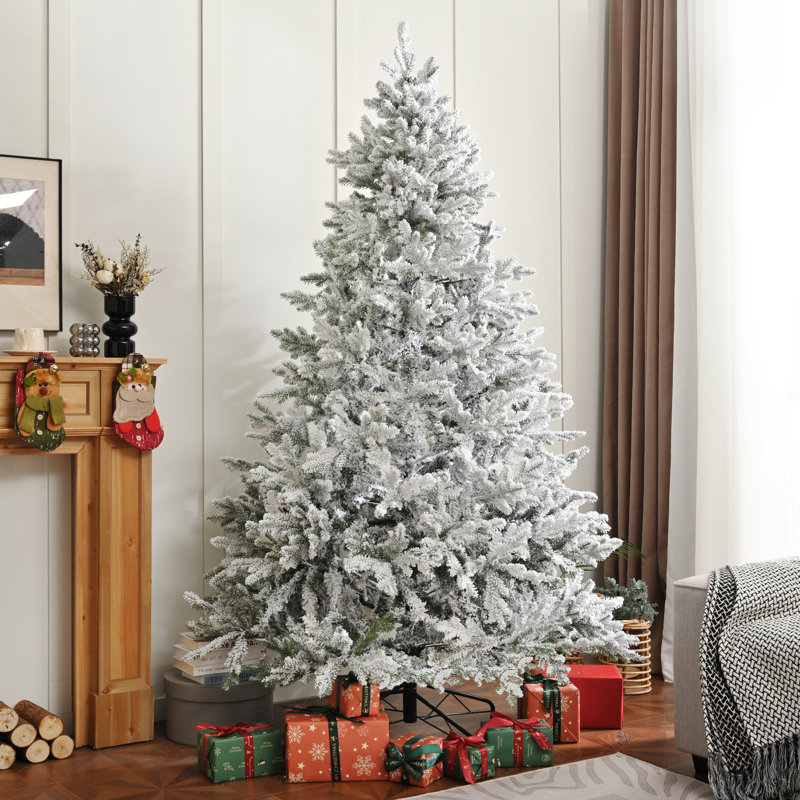 Arbre de Noël artificiel enneigé Premium 7 pi avec base en métal