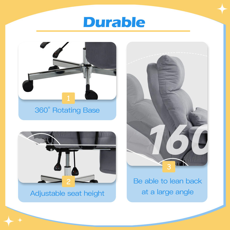 Executive Office Chair with Lumbar Support, Footrest, High Back Reclining Overstuffed Desk Chair with