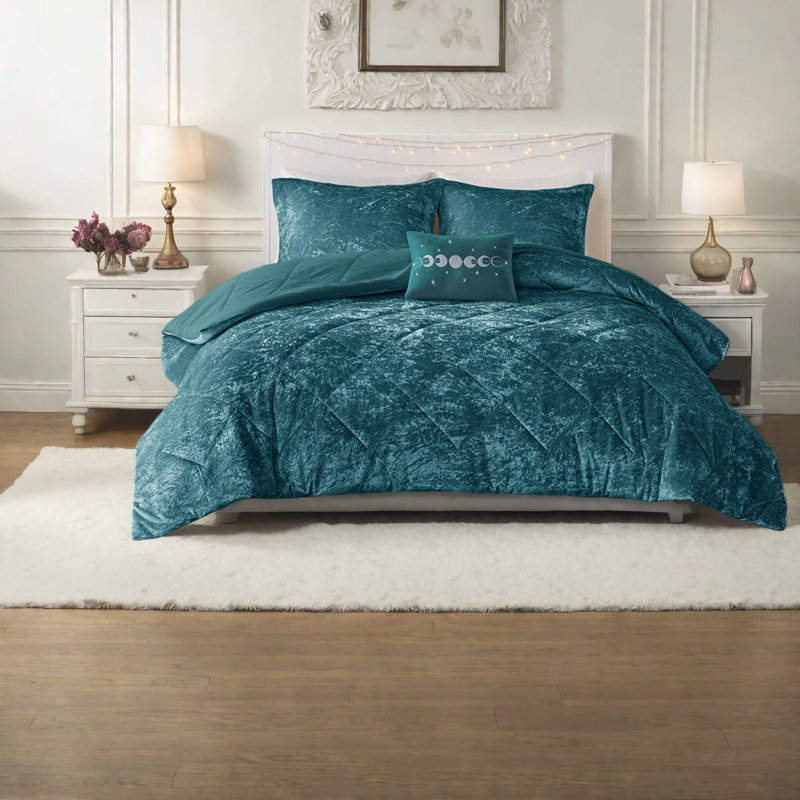 Ensembles de literie en velours luxueux, bleu sarcelle matelassé en polyester pour le confort de la maison