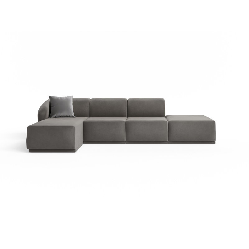 4 Seater Velvet Sofa & Chaise, Ivory