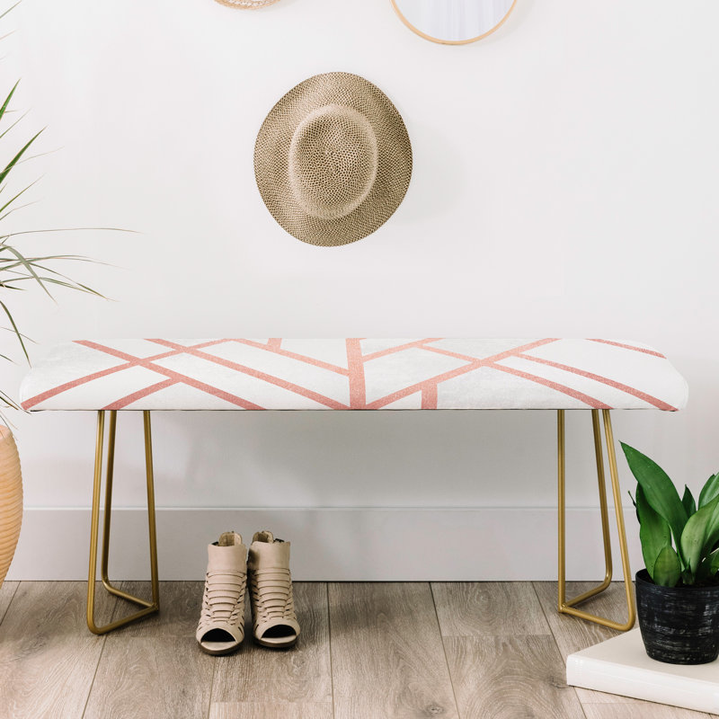 Rudd Upholstered Bench, White/Pink/Geometric