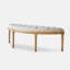Banc semi-circulaire en lin et coton, style campagnard américain, en chêne vieilli, pour salon et chambre.