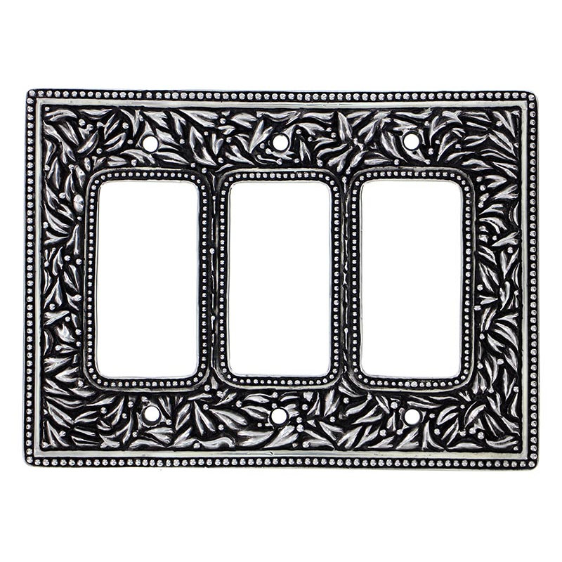 San Michele 3-Gang Rocker Combination Wall Plate, Antique Silver, 5.25" H x 7.13" W x 0.31" D