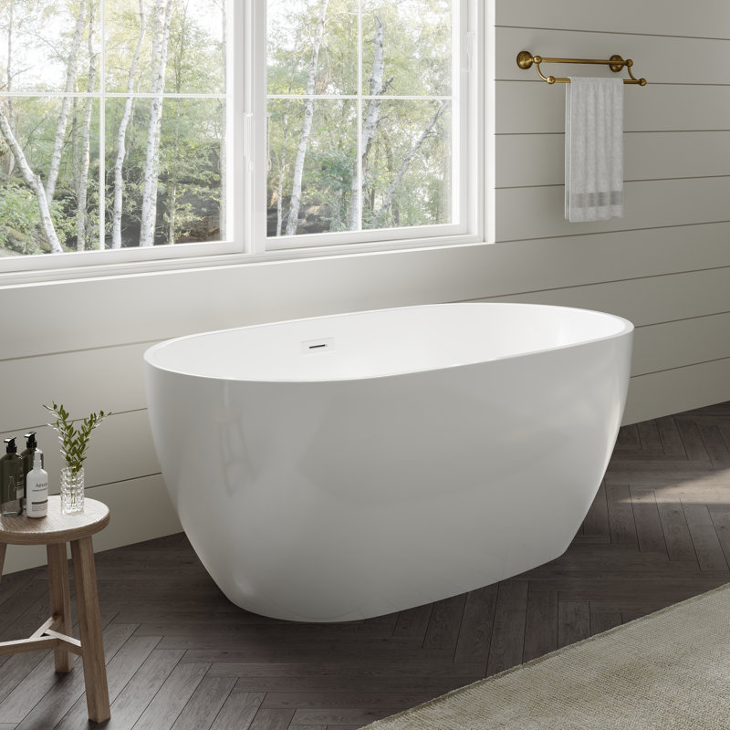 Baignoire autoportante blanche de 55 pouces Juno avec bonde blanche brillante et garniture de trop-plein