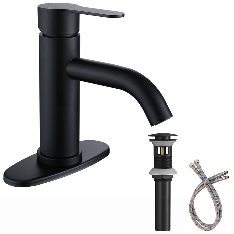 Robinet de salle de bain monocorps à poignée simple avec plaque de pont, Chrome poli