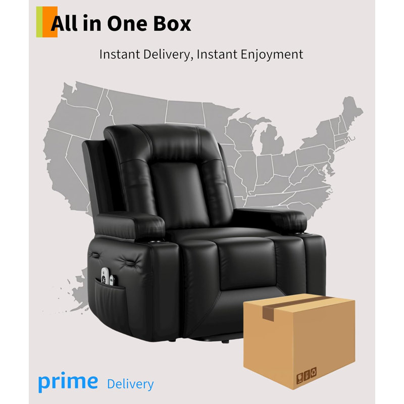 Power Lift Recliner Chair - Heat And Massage, PU Leather Electric Lift Recliner For Elderly & Mobility Impaired, Adjustable Back And Legs, Heavy Duty Lift Chair For Seniors
