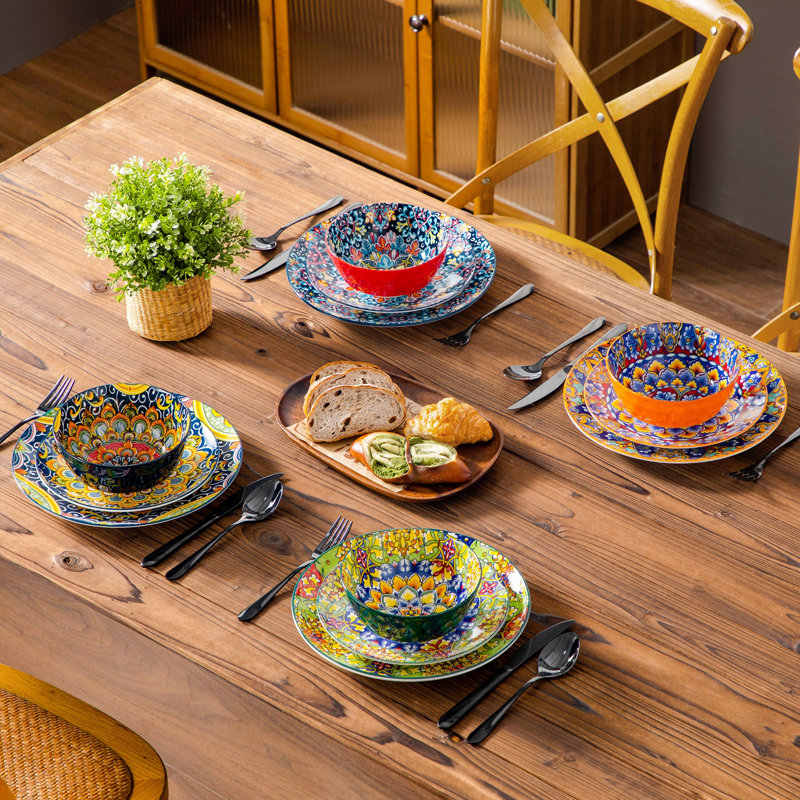 12 Piece Boho Chic Dinnerware Set For 4, Blue bohemia