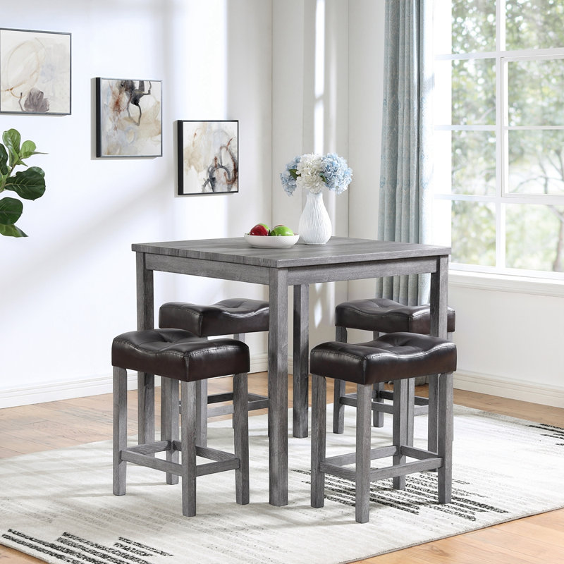 Shayleigh 5 - Person Four Leg Dining Set, Grey, Brown/Black, Light Grey