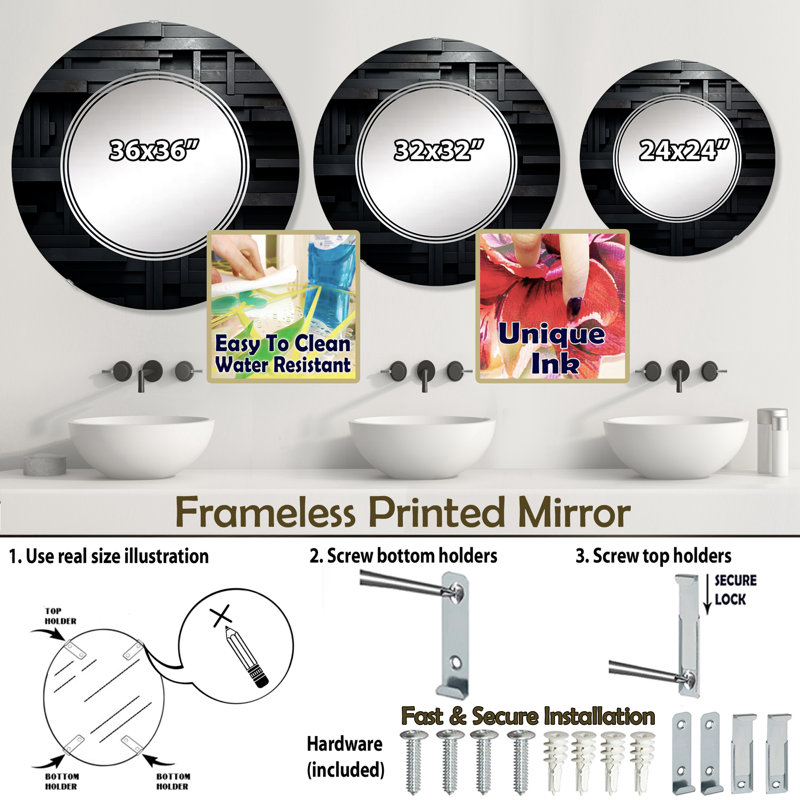 Lizzia - Miroir mural moderne rond, 24 po x 24 po