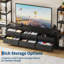 Meuble télé 88,9 po pour téléviseur de 75 po, centre de divertissement avec tiroirs en tissu et tablettes ouvertes à 4 niveaux, console multimédia moderne avec rangement-564828010