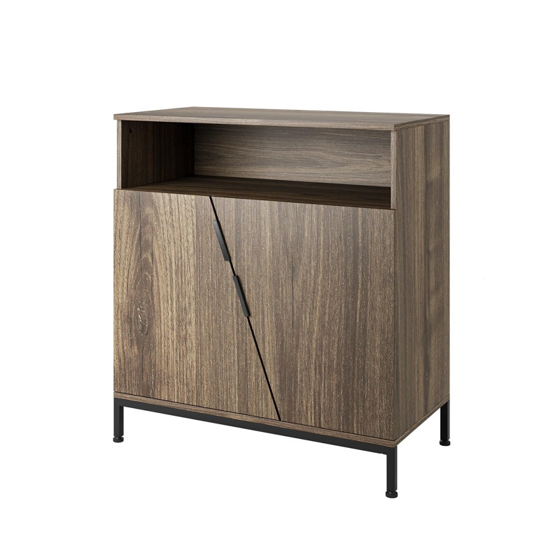 Storage Cabinet with Doors and Shelves - Modern Buffet Cabinet with Storage, Metal Frame Oblique Door Sideboard Storage