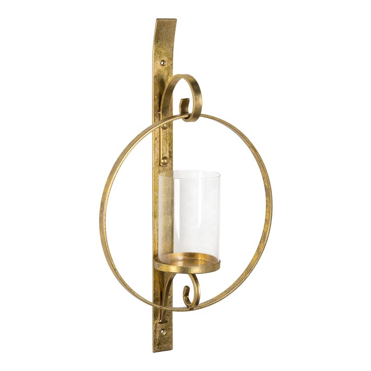 Vivien 14 Abstract Gold Wall Candle Sconce with Glass Hurricane Metal