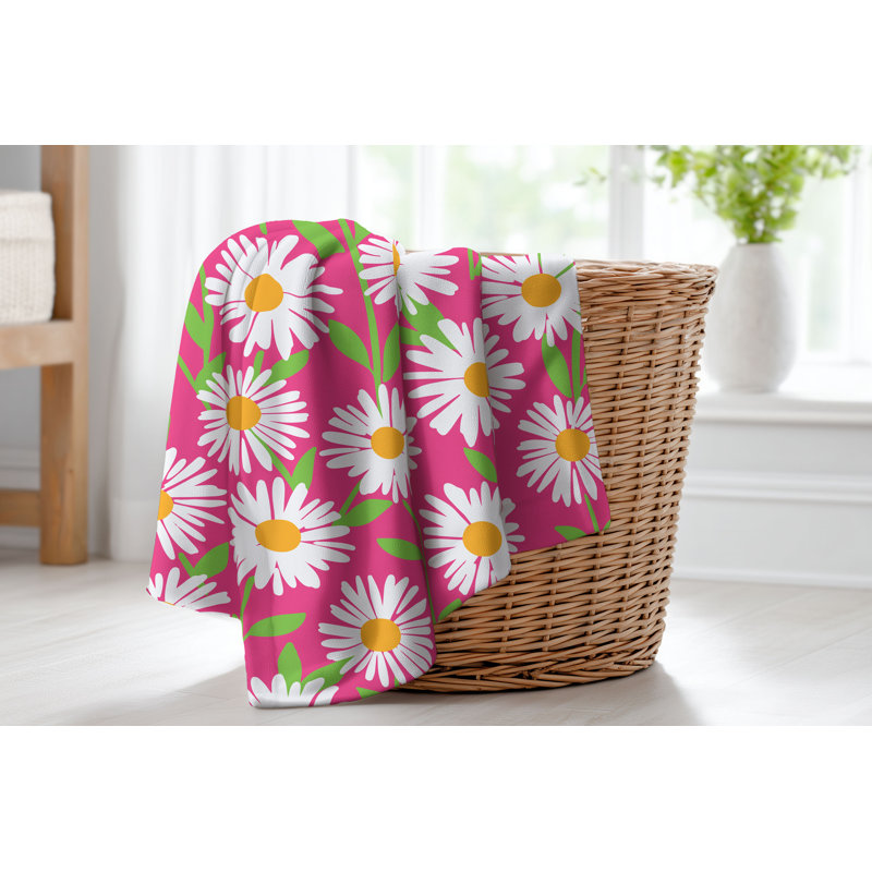 Couverture en velours de molleton Sweet Daisy, Floral rose vif, L 60 po x l 50 po
