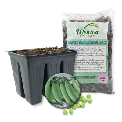 Sugar Sprint Pea Seed Starter Kit - Pea Seeds with Tray Line and Half Quart Vegetable Soil Mix - Grow Your Own Vegetables