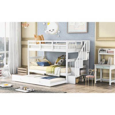 Bedroom Bunk Bed With Gray Twin Trundle And Ample Storage Twintwin In - Delight