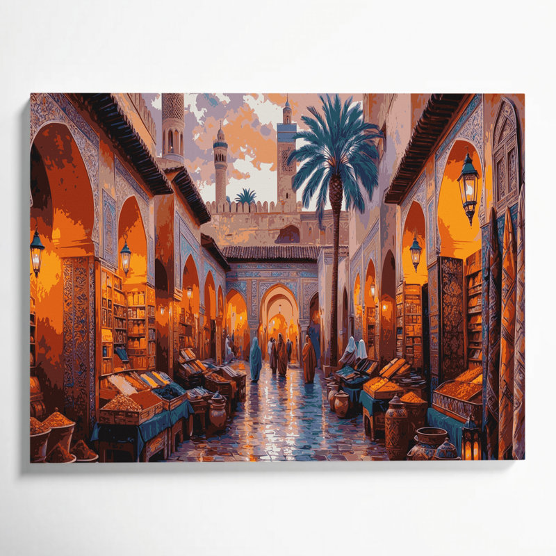 Cities Marrakech Morocco Brown Canvas Wall Art, 11" H x 14" W
