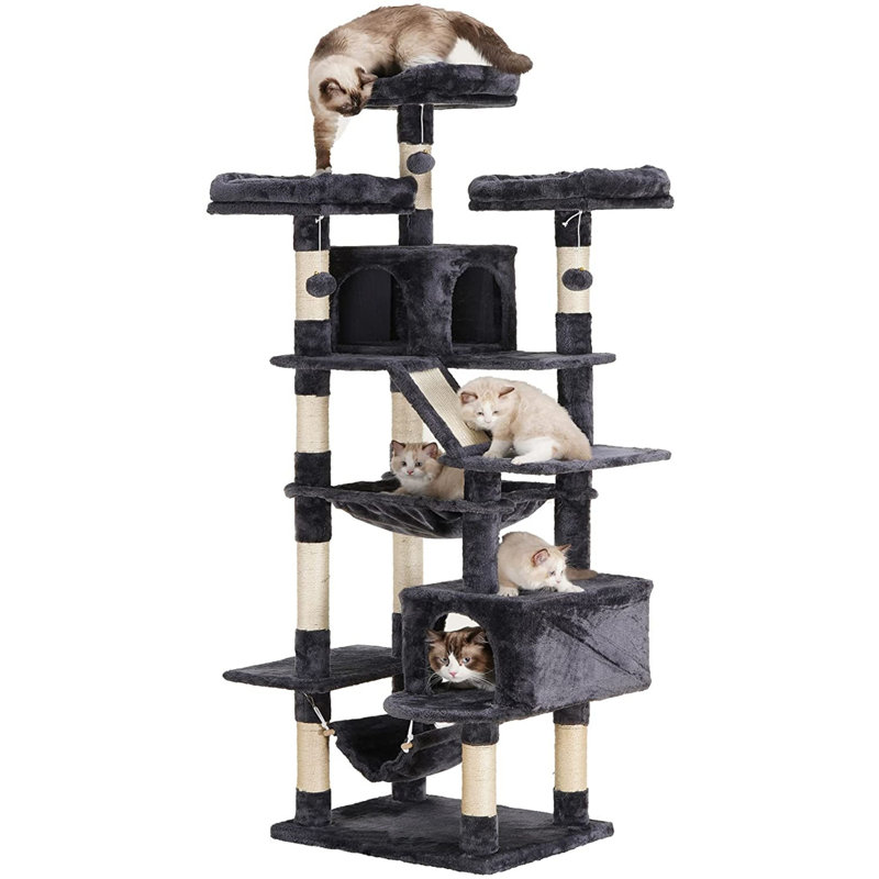 Tall Smoky Gray Sisal and Plush Cat Tree Tower