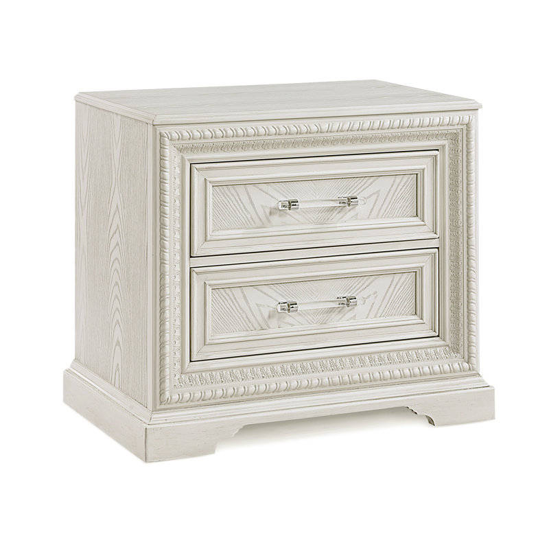 Table de chevet transitionnelle blanc crème avec tiroirs de rangement - Élément de chambre à coucher en bois robuste de 2 po
