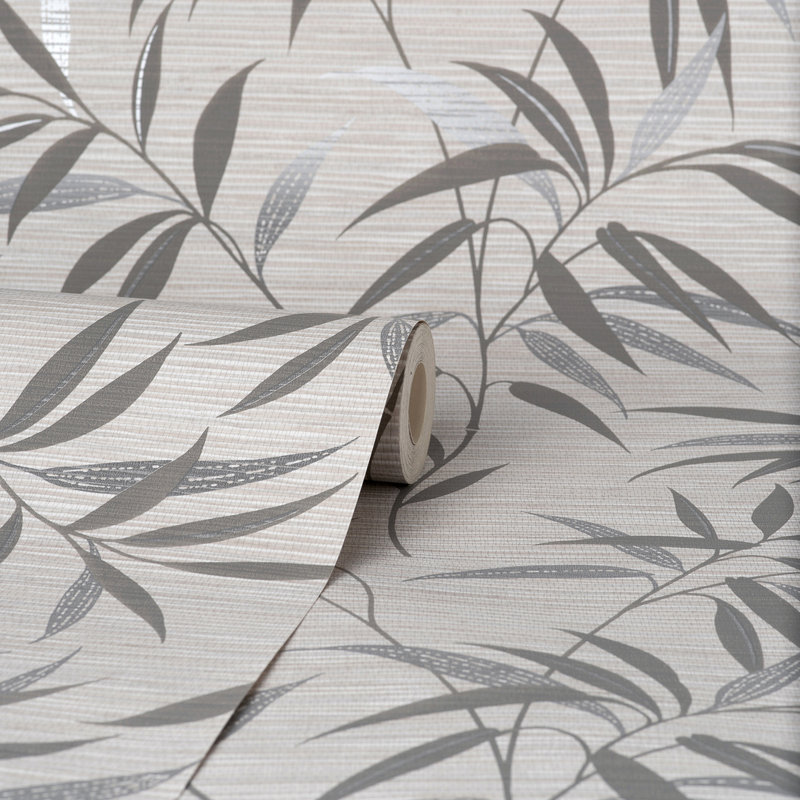 Aluta Neutral Leaf Wallpaper, Gray