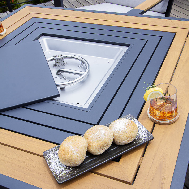 Ensemble 5 pièces Adirondack en teck d'aluminium avec foyer et couverture de patio