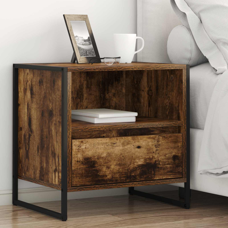 50cm W Manufactured Wood Bedside Table, Smoke Oak