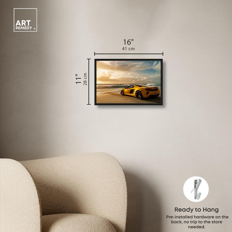 «Beach Sports Car» par Art Remedy, H 11 po x l 16 po, Noir, Cadre flottant
