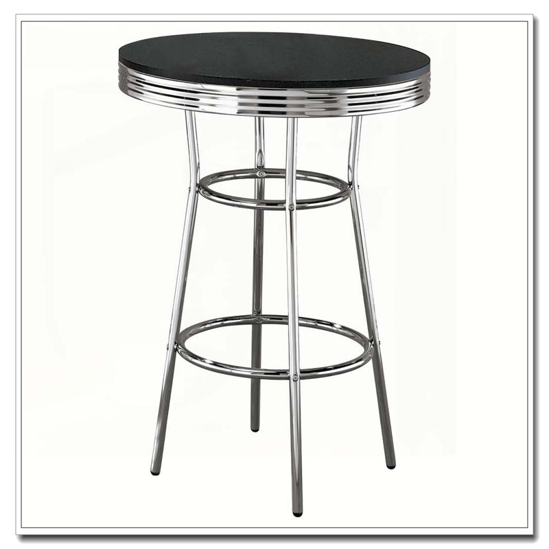 Table de bar ronde noire et chromée, Noir