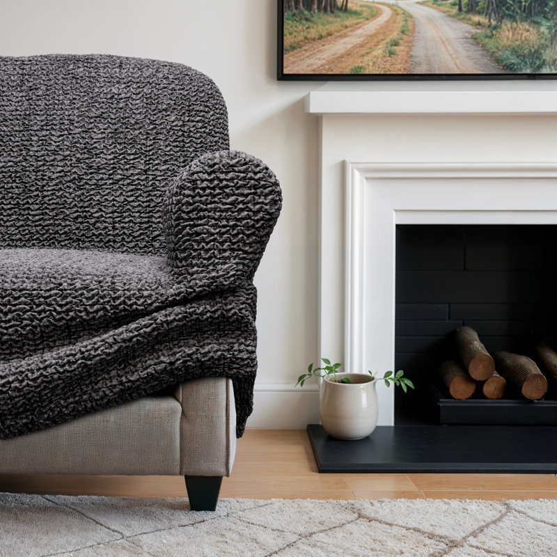 Stretchy Slipcover for Corner Sofa - Durable & Stylish - Printed Collection, Vittoria Grey