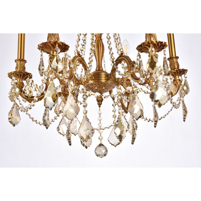 Ashmin Crystal Dimmable Classic / Traditional Chandelier, French Gold/Golden Teak (Smoky)/Royal Cut