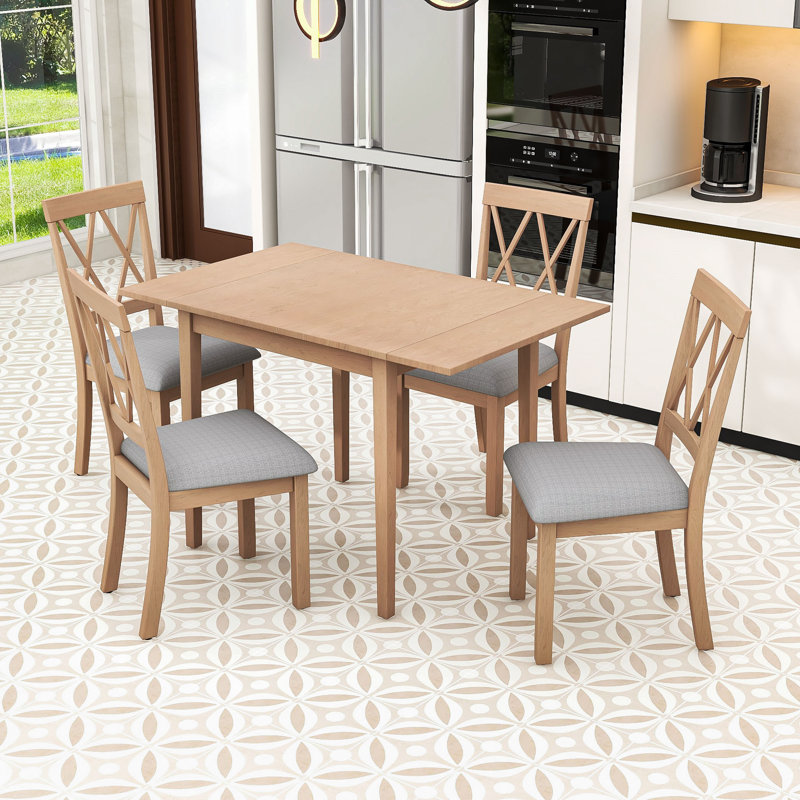Ensemble de salle à manger à rallonge avec chaises rembourrées, Naturel, 5 Pieces: Table, 4 Chairs
