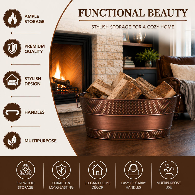 Heavy Duty 21W x 14D Metal Firewood Bin , Bronze
