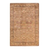 Tapis jaune / rouge / brun noué à la main de conception unique 4 pi 2 po x 6 pi Velissario Mogul