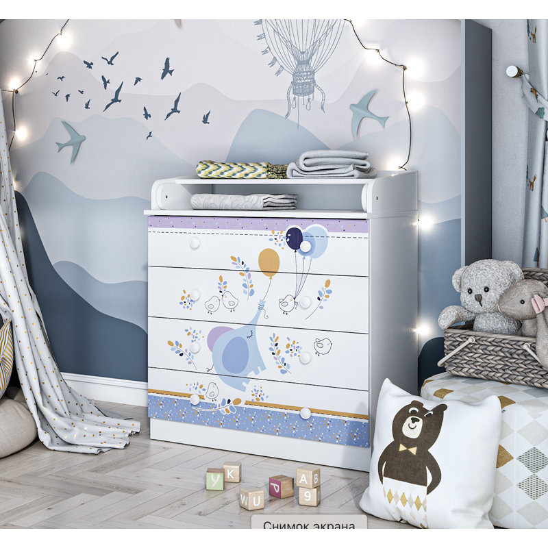 Changing dresser 800, white, Elephant with balloon