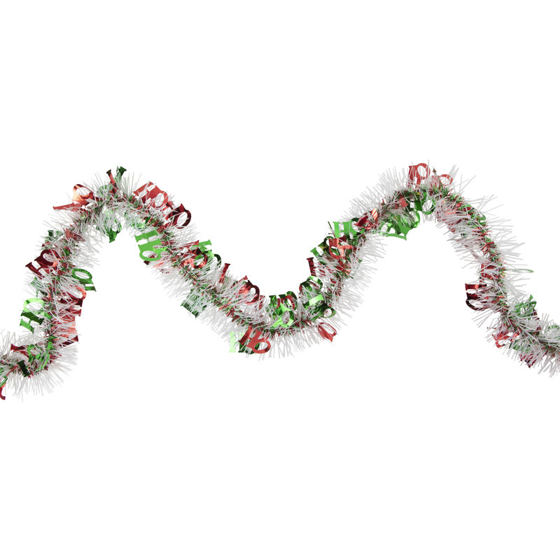 Guirlande 50 'x 2,5 "blanche rouge et verte HO HO HO Tinsel Tinsel - Unlit