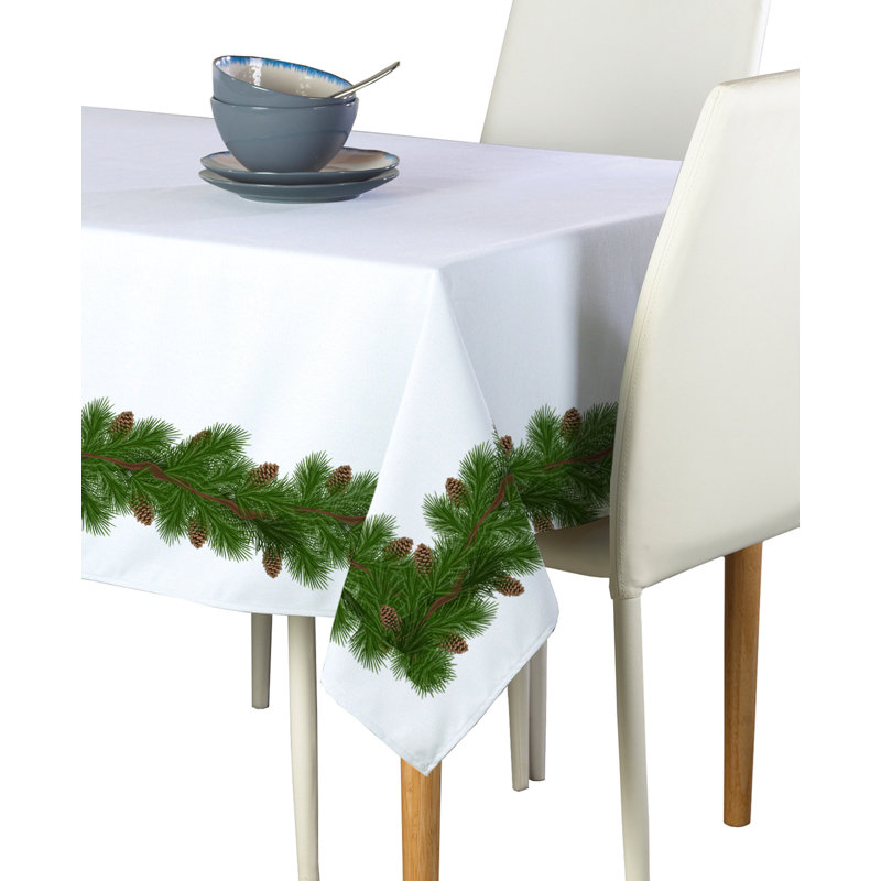 Leacross Floral Square Christmas Tablecloth, 60" L x 60" W, Christmas Pine and Cone Garland