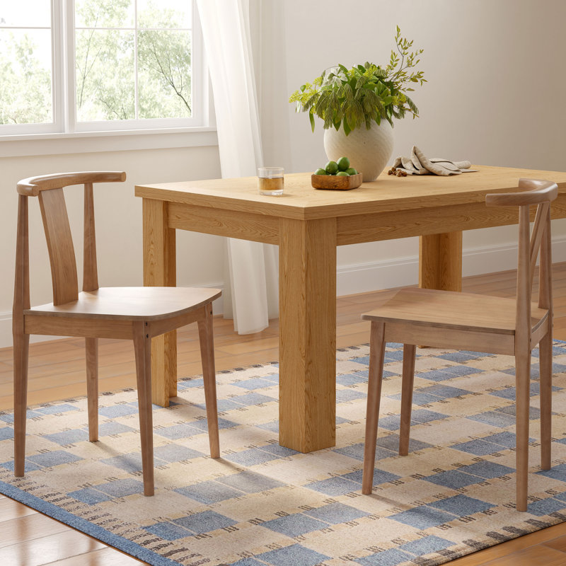 Farmhouse Wood Dining Chairs With Curved Back, 2, Brown