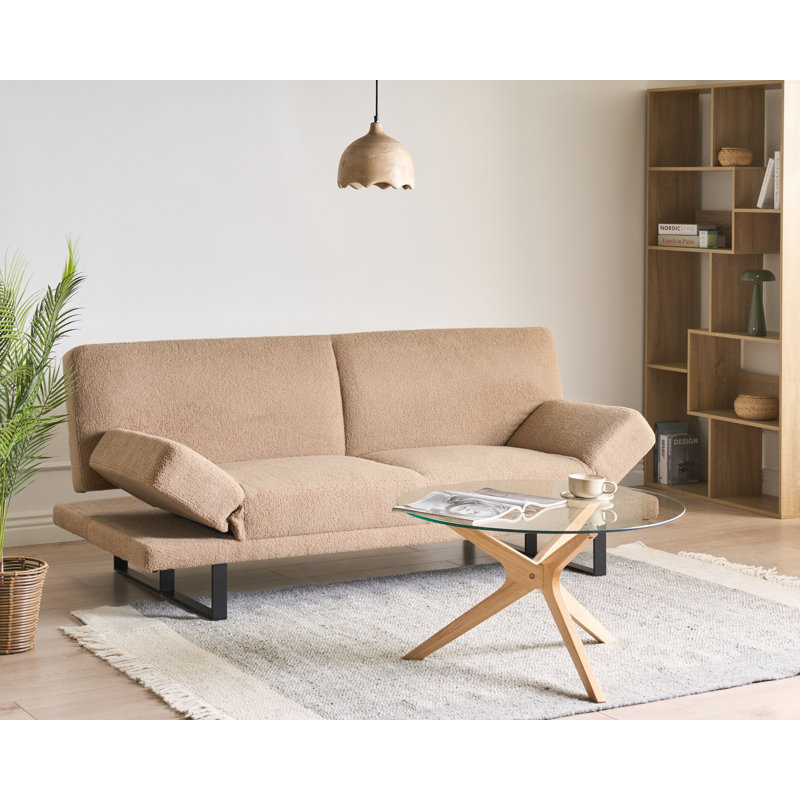 2 Seater Sofa Bed, Sand Beige Boucle