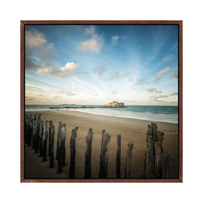 Saint Malo Square by Philippe Manguin - Print on Canvas, Classic Brown Wood Floater Framed, 93.98cm H x 93.98cm W x 3.81cm D