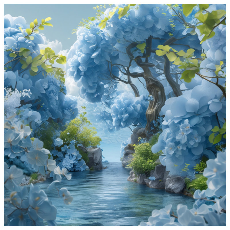 Édredon Blue Floral River Landscape, Grand lit