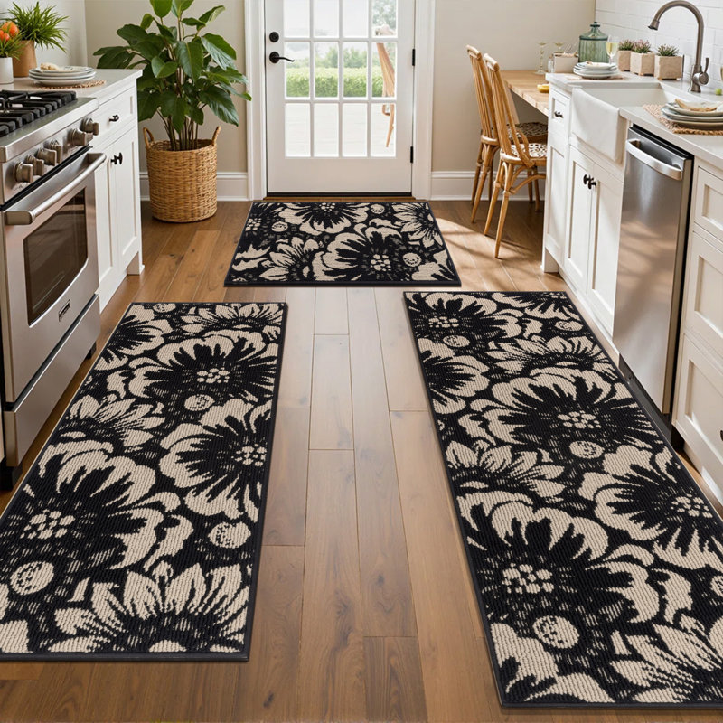 Wear-Resistant Non-slip Washable Kitchen Mat Runner, Black