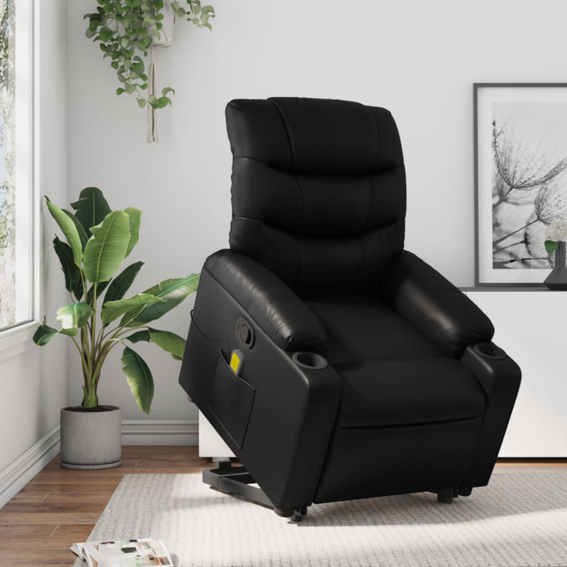 Fauteuil inclinable massant en simili-cuir, Similicuir noir