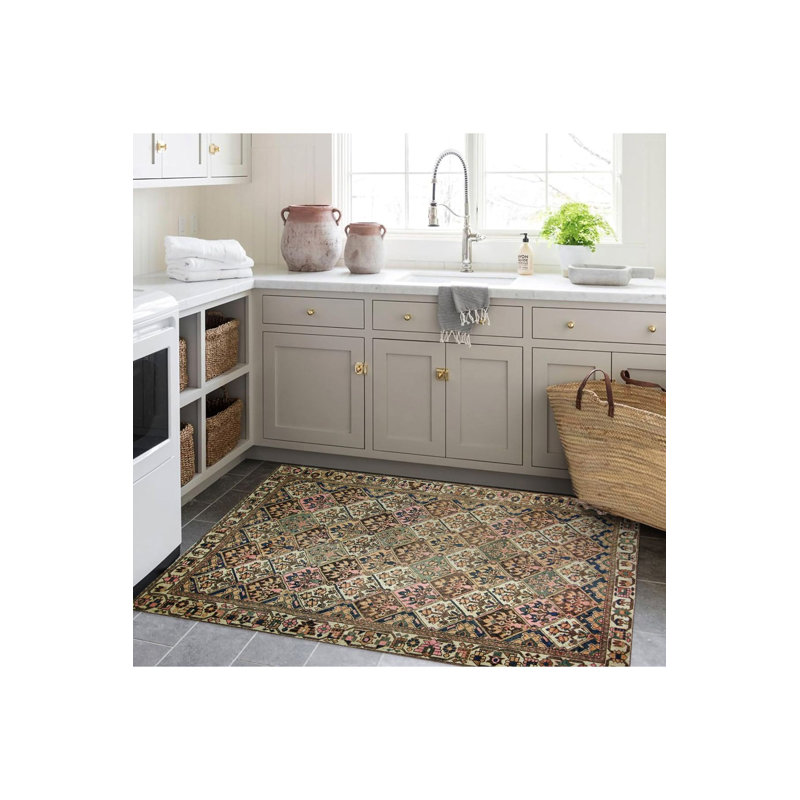 Tapis multicolore à motif floral rétro, Sous-tapis rectangulaire 2 pi 6 po x 4 pi 11 po