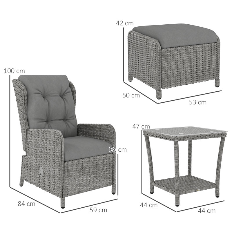 Outsunny 5 Pieces Garden Rattan Bistro Set Adjustable Back Light Grey