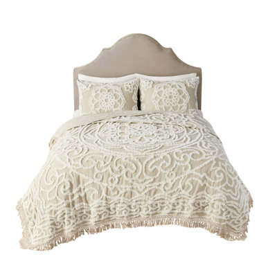 100% Cotton Chenille Medallion Bedspread - Full/Queen Shabby Chic Bedroom Decor Bedding Coverlet Global Inspired