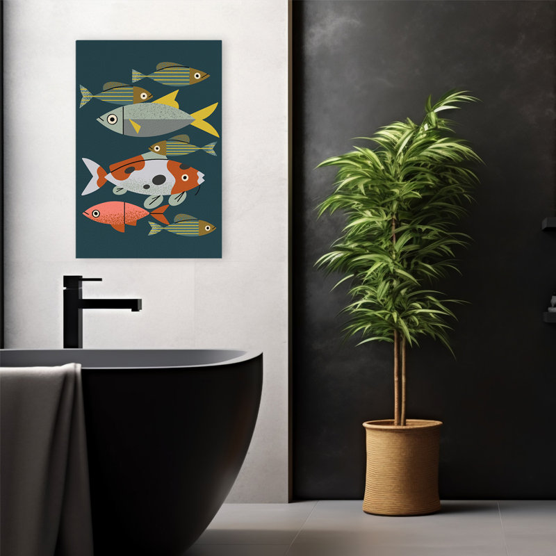 Poissons d'étang - animaux, faune, poissons, motifs, H 24 po x l 16 po