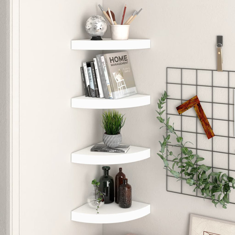 Wall Corner Shelf Floating Corner Shelf Wall Mounted Display Shelf, 1.5" H x 9.8" W x 9.8" D, White