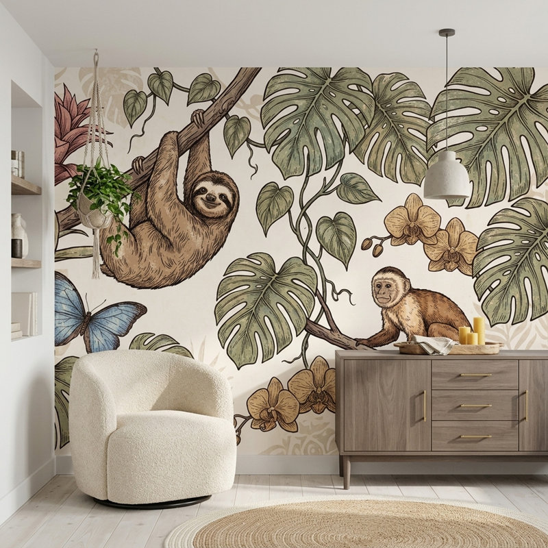 Papier peint jungle tropicale Monstera, 120 po x 96 po, Texturé non collé