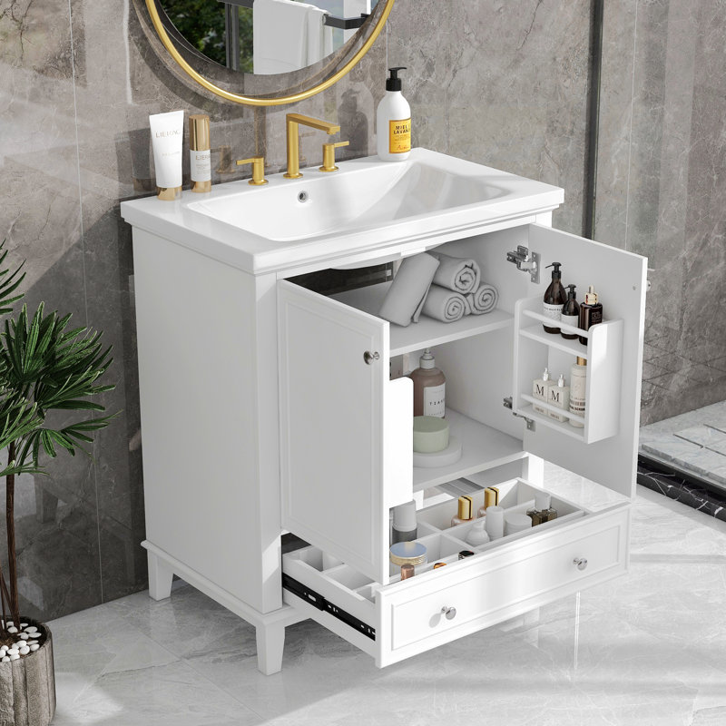 30" Bathroom Vanity With Sink Combo,Bathroom Cabinet with Doors and Drawer, White