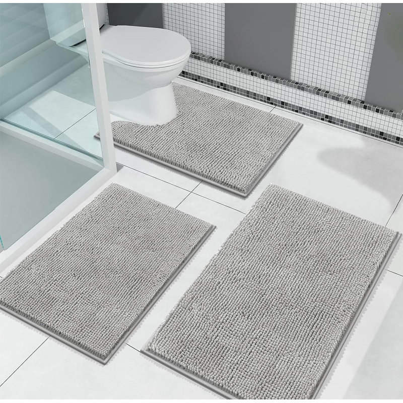 2 Piece set Rectangle Bath Mat, Light Grey